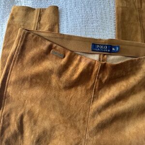 Polo Ralph Lauren Lambskin Suede High-Rise Slim Pants Leggings XL Brown Leather